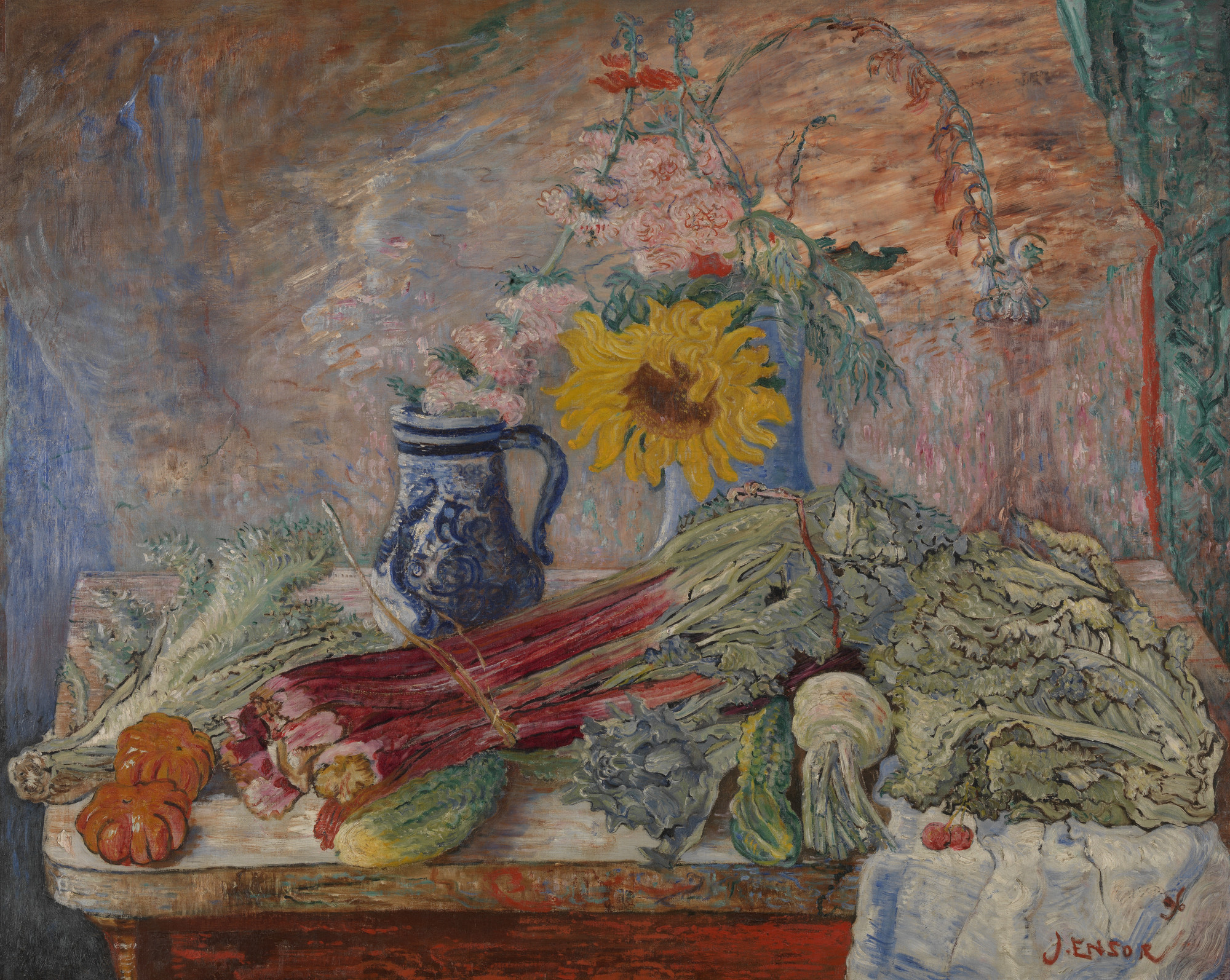 Schilderij bloemen en groenten van James Ensor