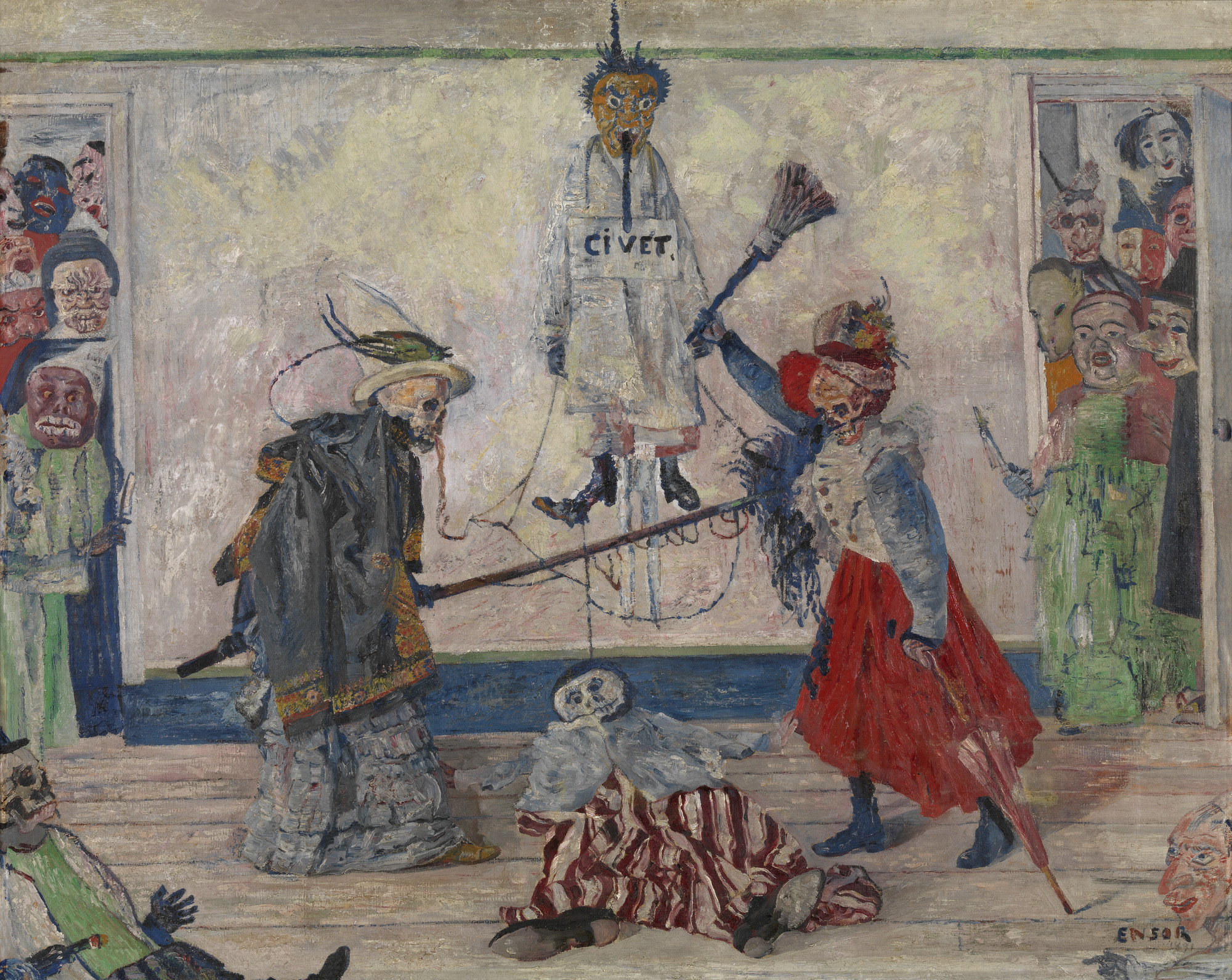 Schilderij Geraamten twistend om een gehangene van James Ensor