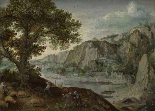 hoei-gezien-vanuit-athin-lucas-van-valckenborch-kmska.jpg Schilderij Hoei gezien vanuit Athin van Lucas van Valckenborch